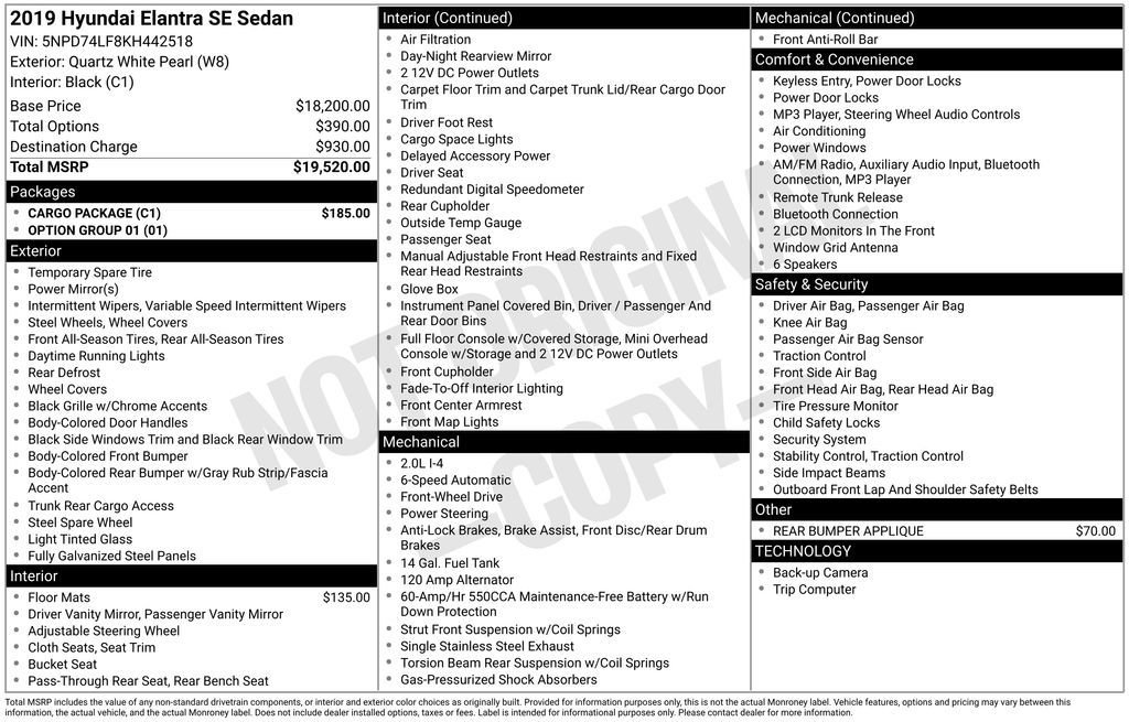 Used 2019 Hyundai Elantra SE w/ Cargo Package FWD image 13