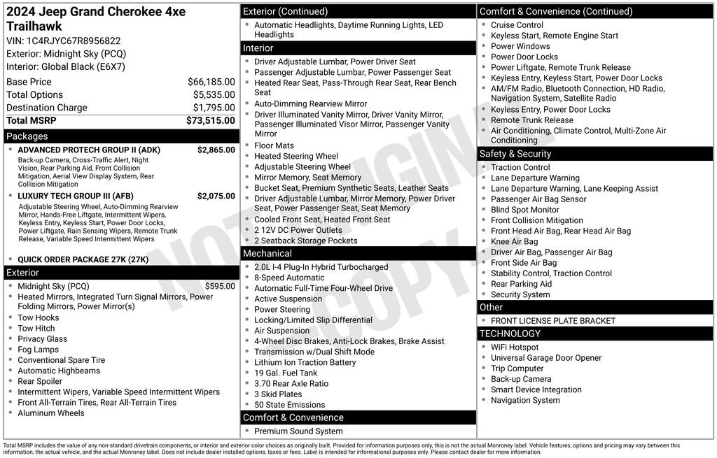 New 2024 Jeep Grand Cherokee Trailhawk w/ Advanced Protech Group II image 6