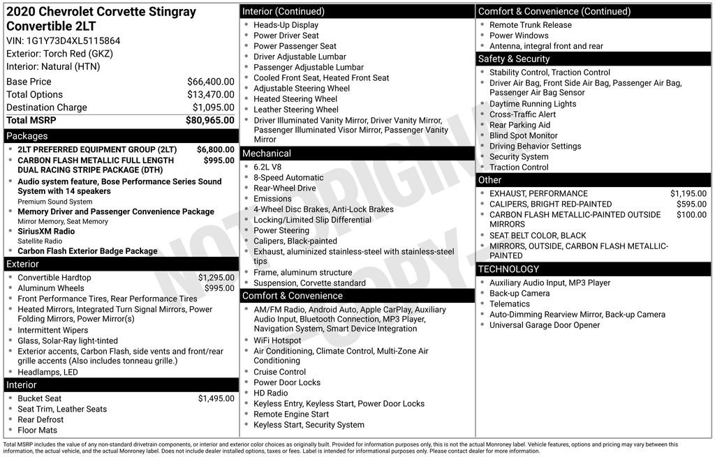 Used 2020 Chevrolet Corvette Stingray Preferred Conv w/ 2LT Preferred Equipment Group RWD image 28