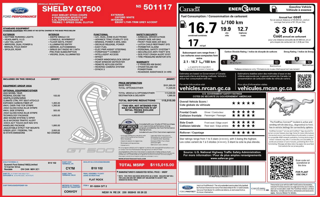 Used 2022 Ford Mustang Shelby GT500 w/ Technology Package RWD image 9