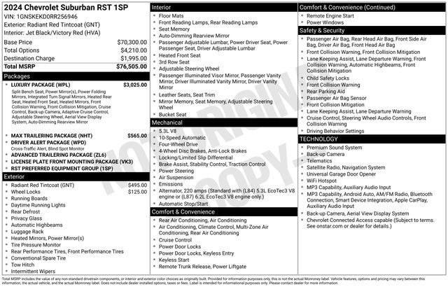 Used 2024 Chevrolet Suburban RST w/ Luxury Package AWD/4WD image 50