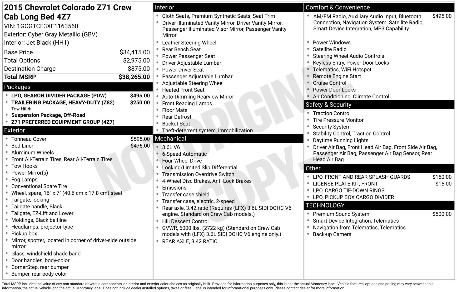 Used 2015 Chevrolet Colorado Z71 w/ LPO, Gearon Divider Package AWD/4WD image 3