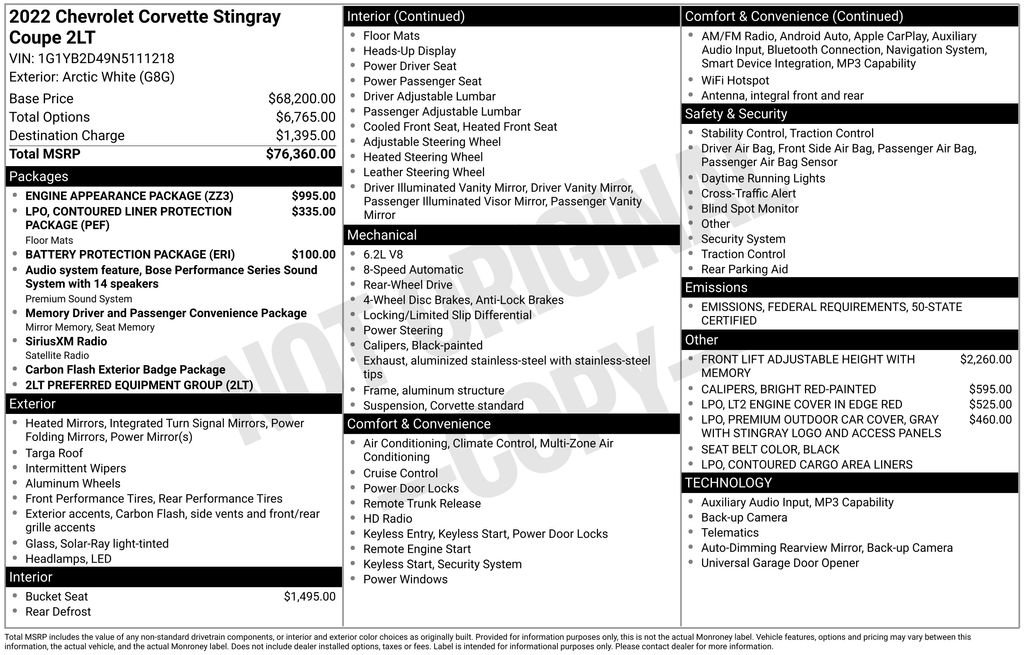 Used 2022 Chevrolet Corvette Stingray Preferred Cpe w/ Engine Appearance Package image 3