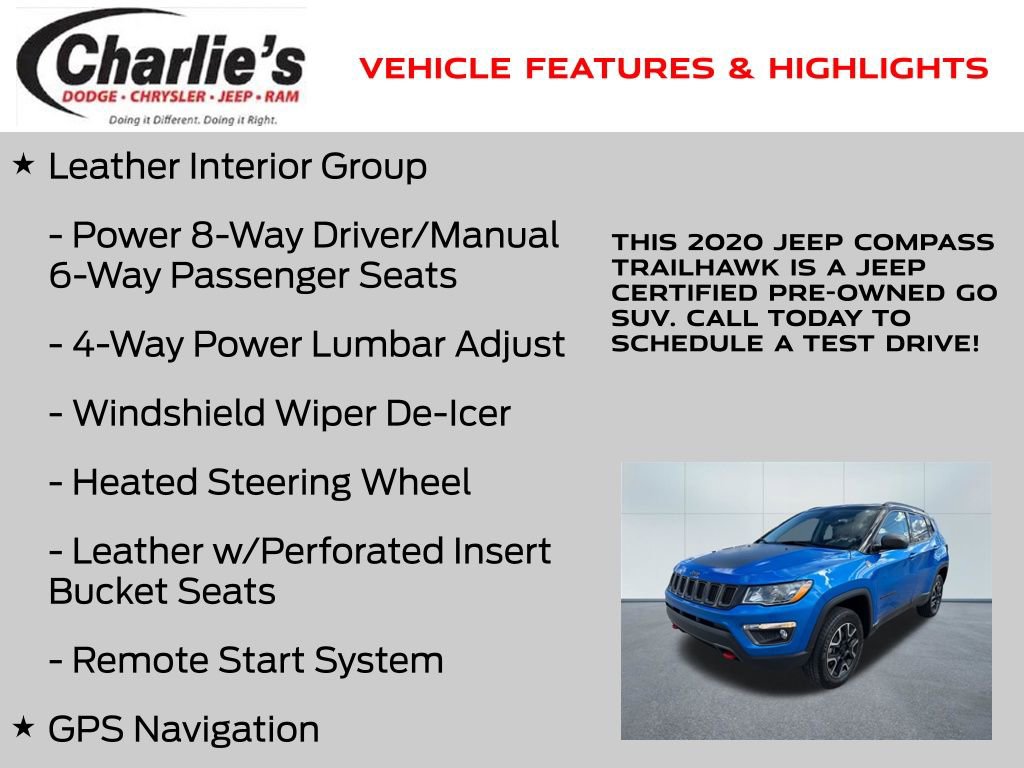 Certified 2020 Jeep Compass Trailhawk w/ Leather Interior Group image 13