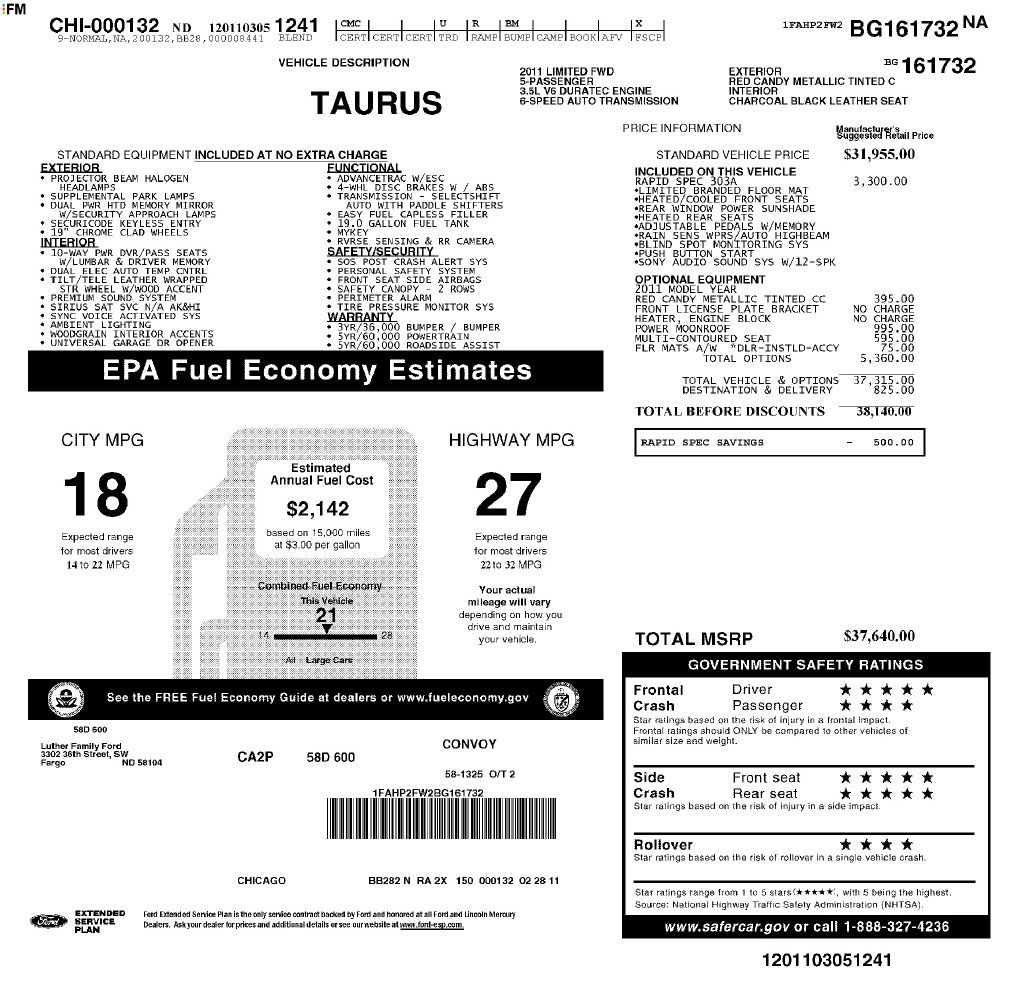 Used 2011 Ford Taurus Limited w/ 303A Rapid Spec Order Code FWD image 20