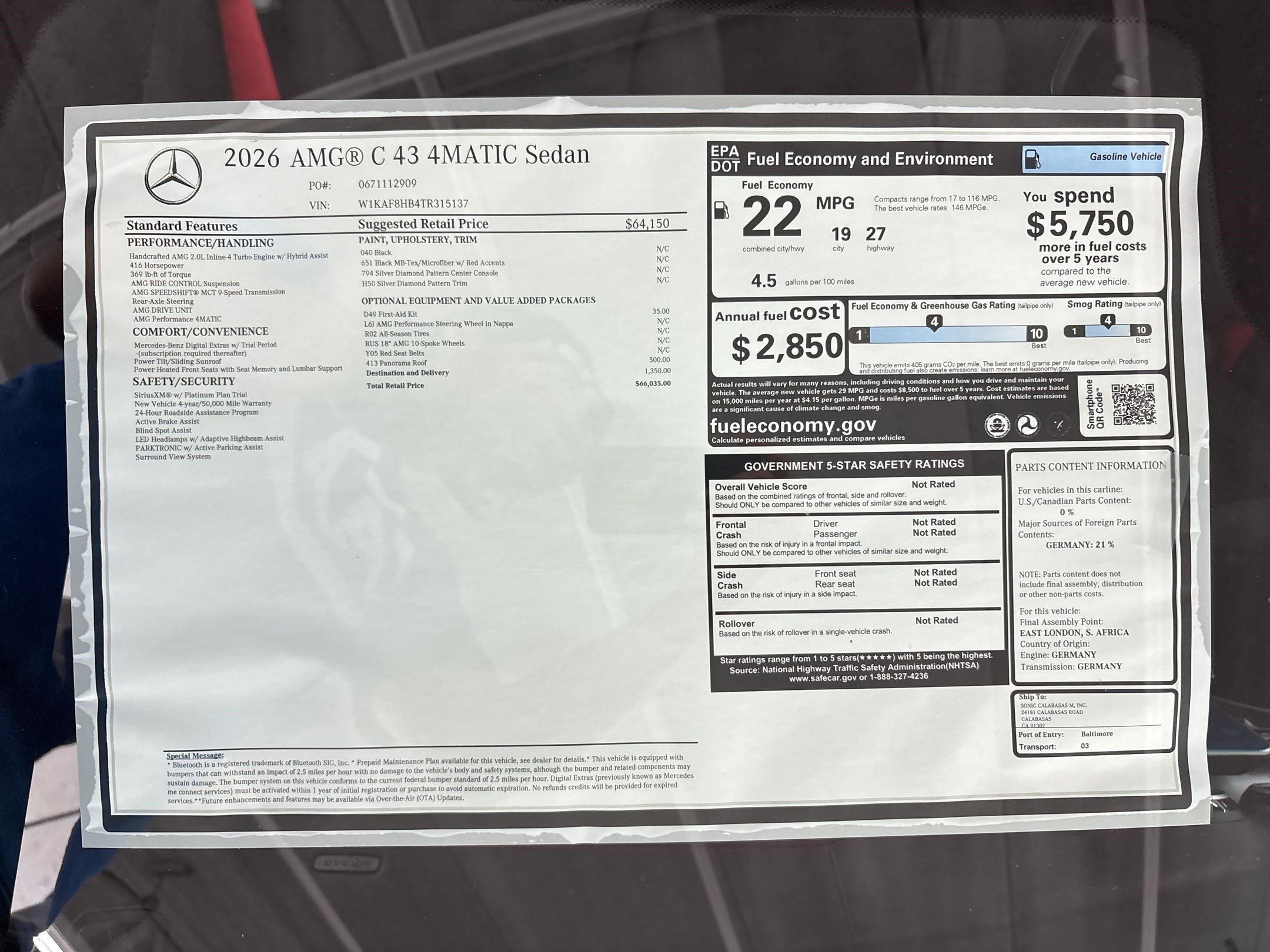 New 2026 Mercedes-Benz C 43 AMG 4MATIC Sedan image 31