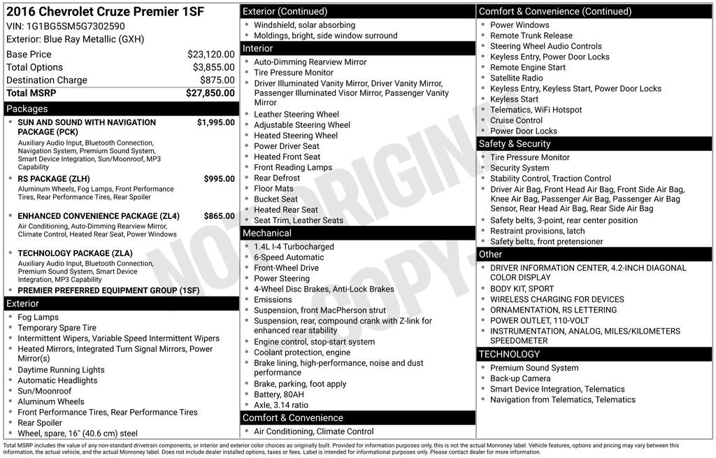 Used 2016 Chevrolet Cruze Premier FWD image 7