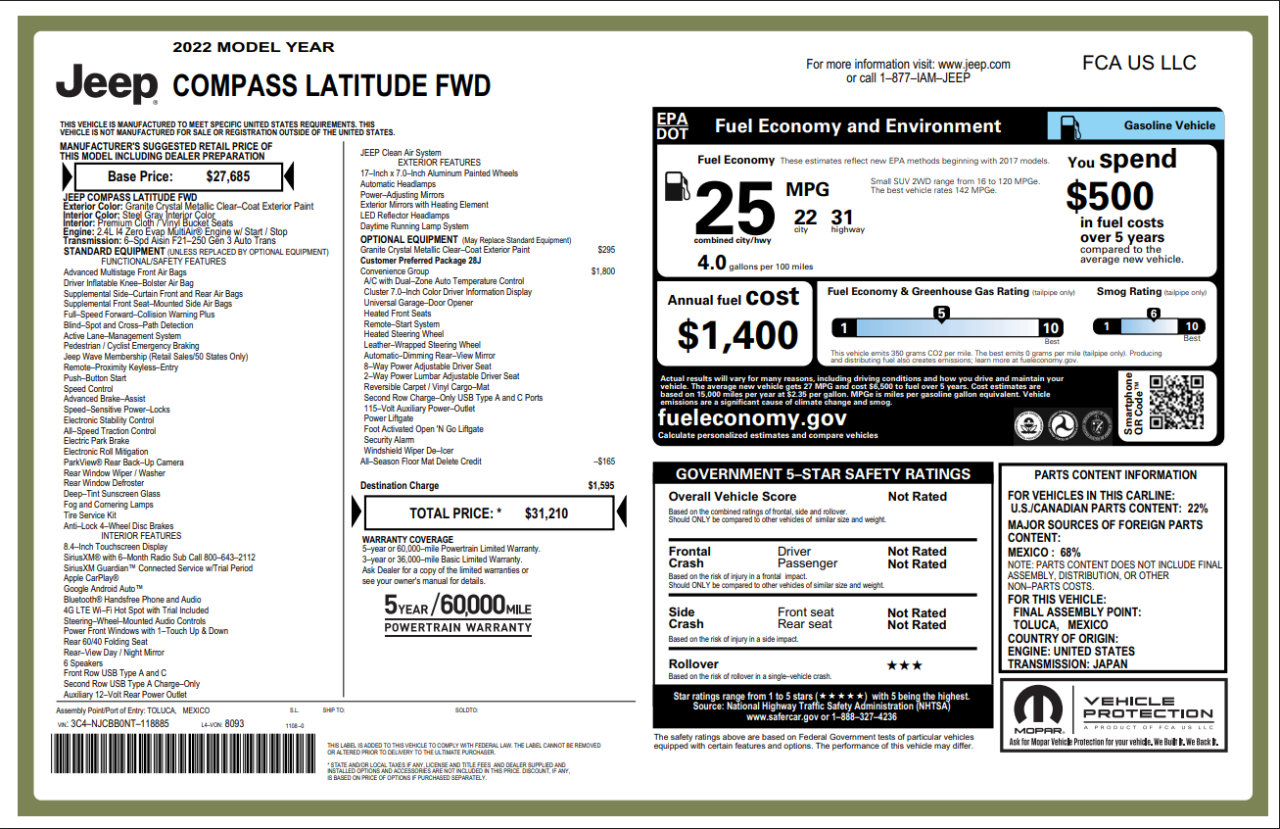 Used 2022 Jeep Compass Latitude w/ Convenience Group image 48