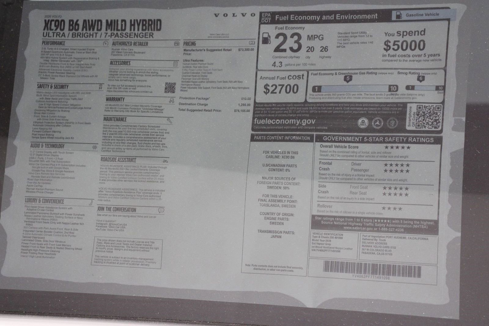 New 2026 Volvo XC90 B6 Ultra w/ Protection Package image 18