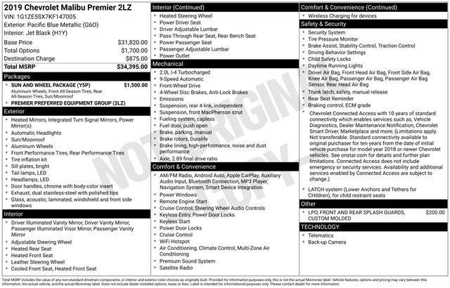 Used 2019 Chevrolet Malibu Premier w/ Sun and Wheel Package image 10