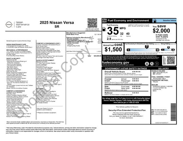 New 2025 Nissan Versa SR w/ Trunk Package image 28