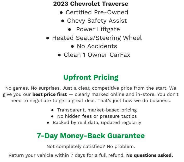 Certified 2023 Chevrolet Traverse LT w/ LPO, Floor Liner Package image 2