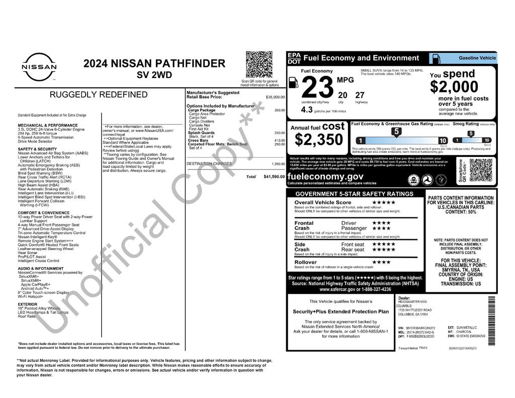 Certified 2024 Nissan Pathfinder SV w/ Cargo Package FWD image 5