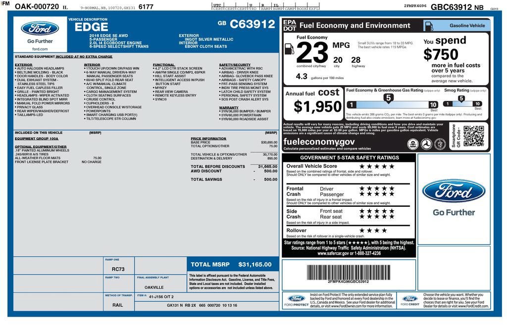 Used 2016 Ford Edge SE AWD/4WD image 34