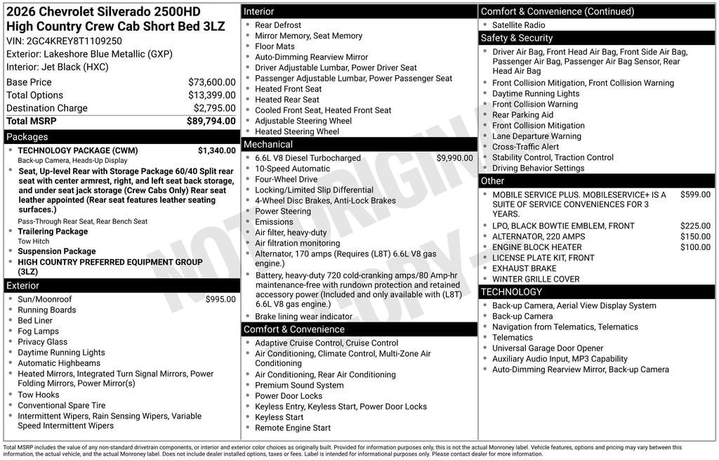 New 2026 Chevrolet Silverado 2500 High Country w/ Technology Package AWD/4WD image 5