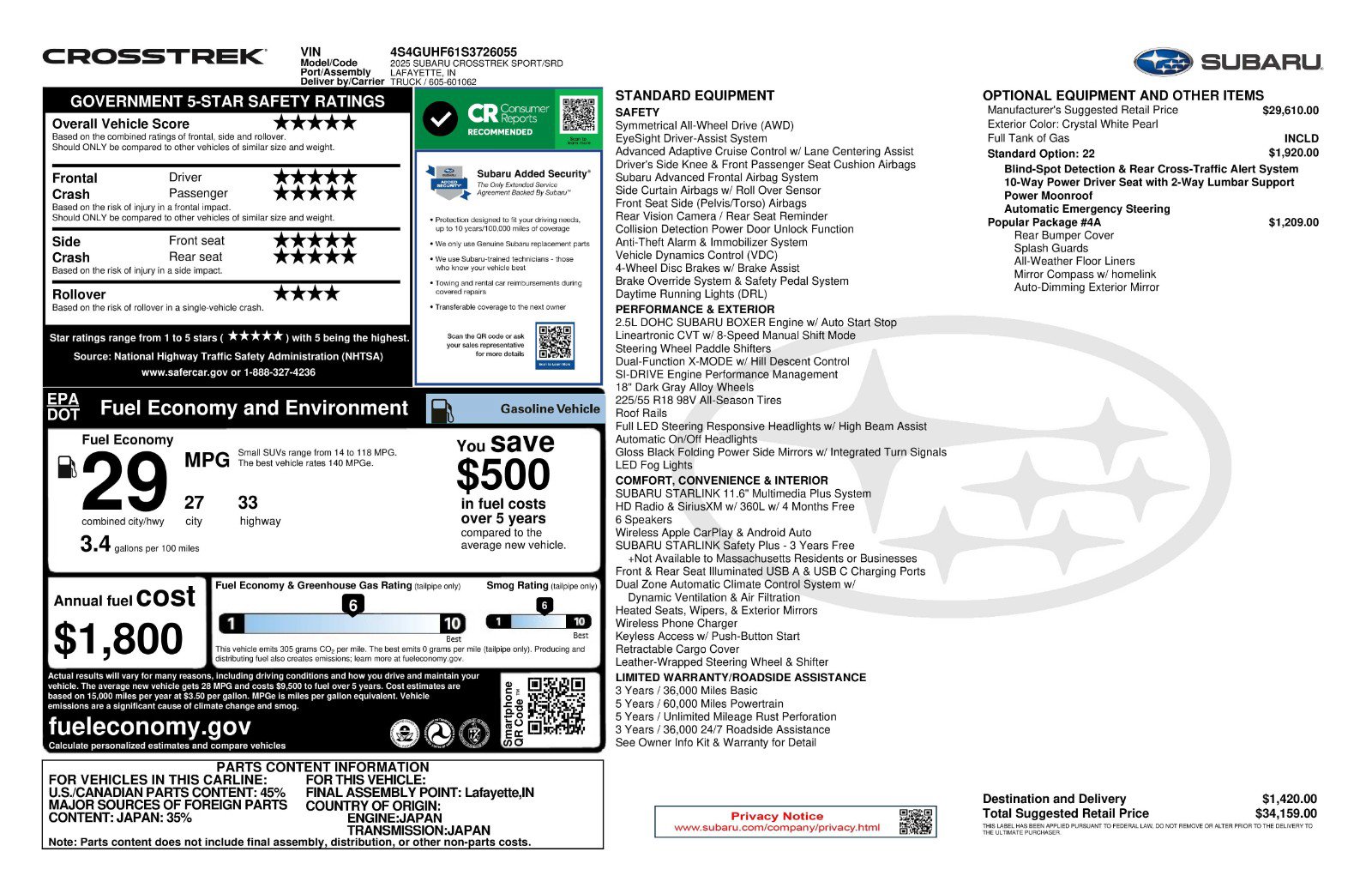 Certified 2025 Subaru Crosstrek 2.5i Sport w/ Popular Package #4A image 11