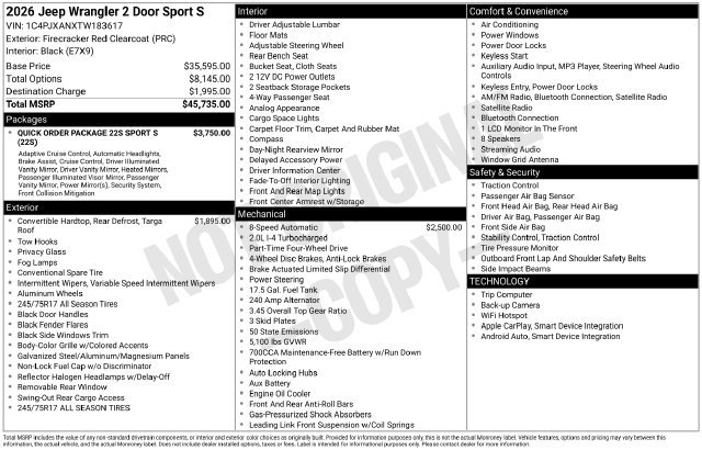 New 2026 Jeep Wrangler Sport AWD/4WD image 36