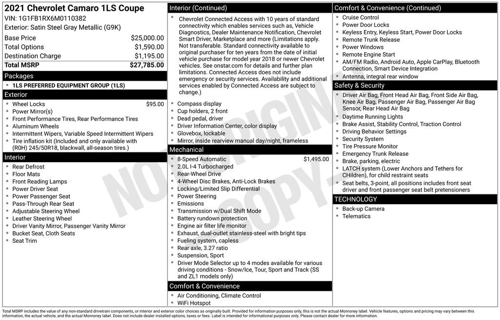 Used 2021 Chevrolet Camaro LS RWD image 27