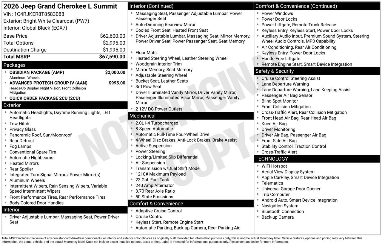 New 2026 Jeep Grand Cherokee L Summit w/ Obsidian Package AWD/4WD image 31