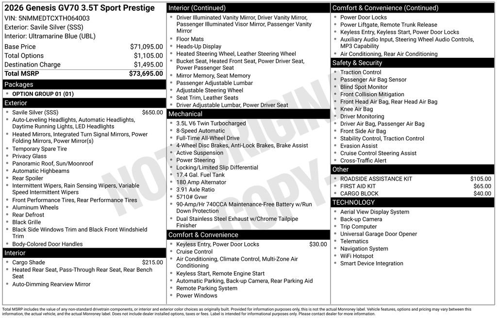 New 2026 Genesis GV70 3.5T Sport Prestige AWD/4WD image 8