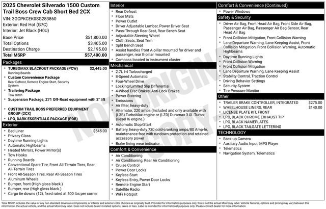 Used 2025 Chevrolet Silverado 1500 Custom Trail Boss w/ Turbomax Blackout Package AWD/4WD image 27