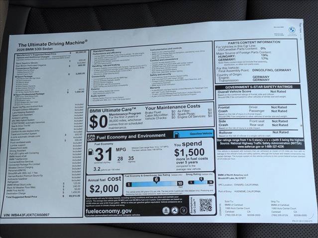 Used 2026 BMW 530i w/ M Sport Package RWD image 18