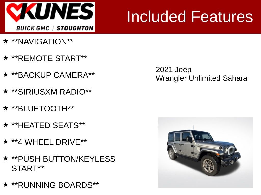 Used 2021 Jeep Wrangler Unlimited Sahara w/ Uconnect 4C Nav & Sound Group image 2