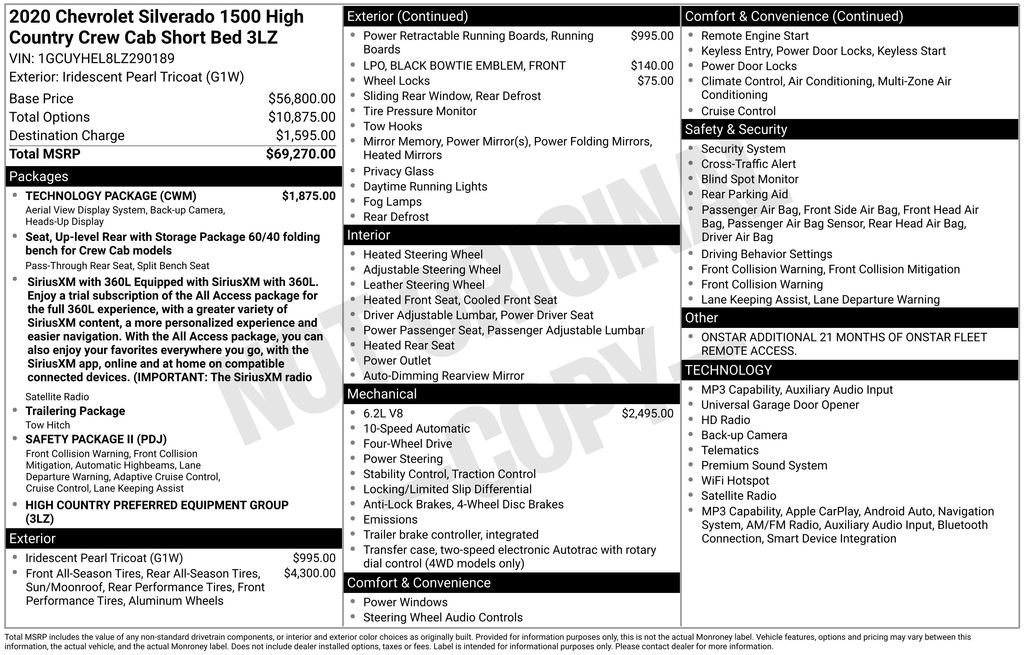 Certified 2020 Chevrolet Silverado 1500 High Country w/ Technology Package AWD/4WD image 4