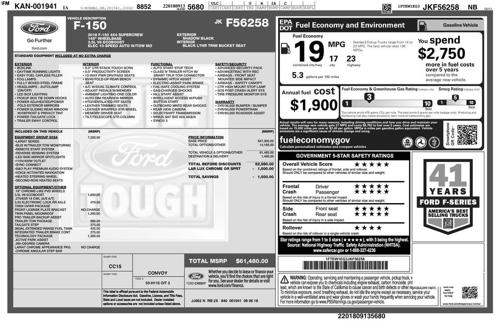Certified 2018 Ford F150 Lariat w/ Equipment Group 502A Luxury AWD/4WD image 3