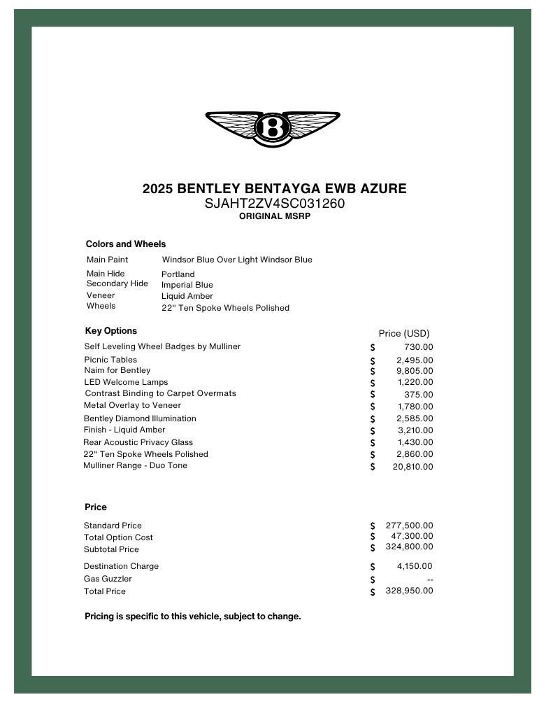 Certified 2025 Bentley Bentayga Extended Wheelbase AWD/4WD image 23