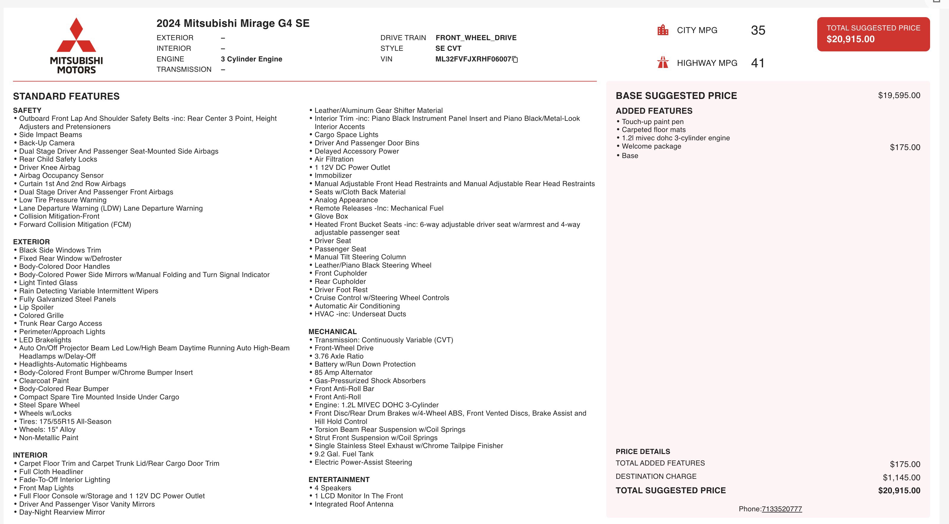 Used 2024 Mitsubishi Mirage G4 SE image 6