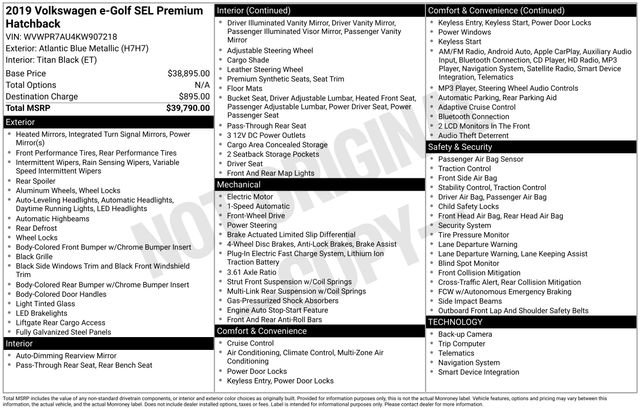 Used 2019 Volkswagen e-Golf SEL Premium image 18