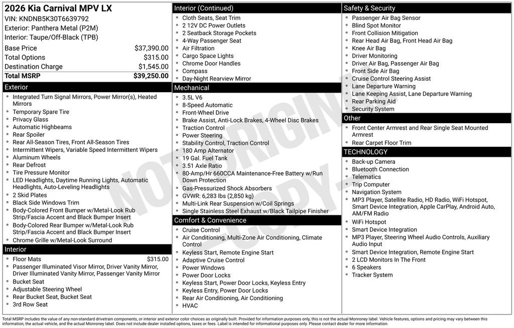New 2026 Kia Carnival LX FWD image 28