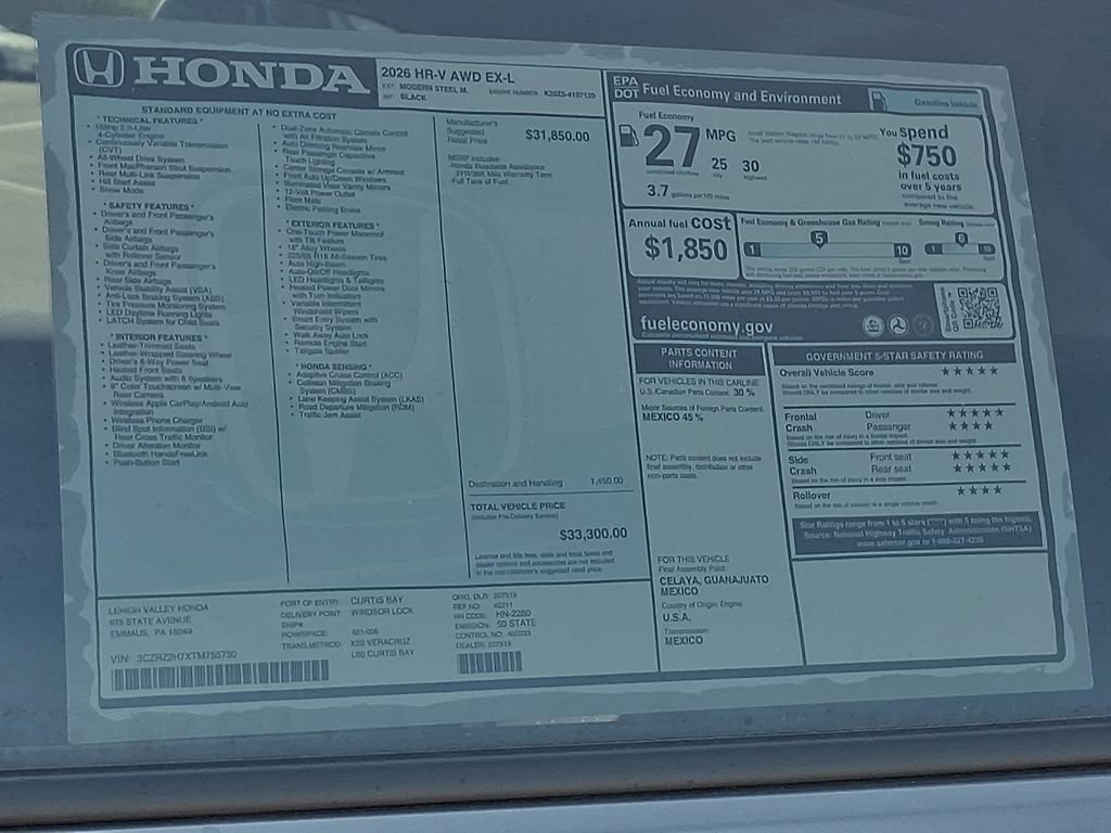 New 2026 Honda HR-V EX-L image 3