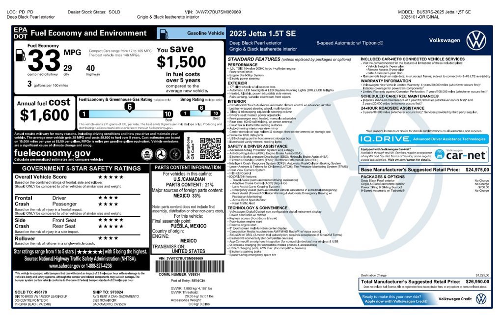 Used 2025 Volkswagen Jetta SE FWD image 3