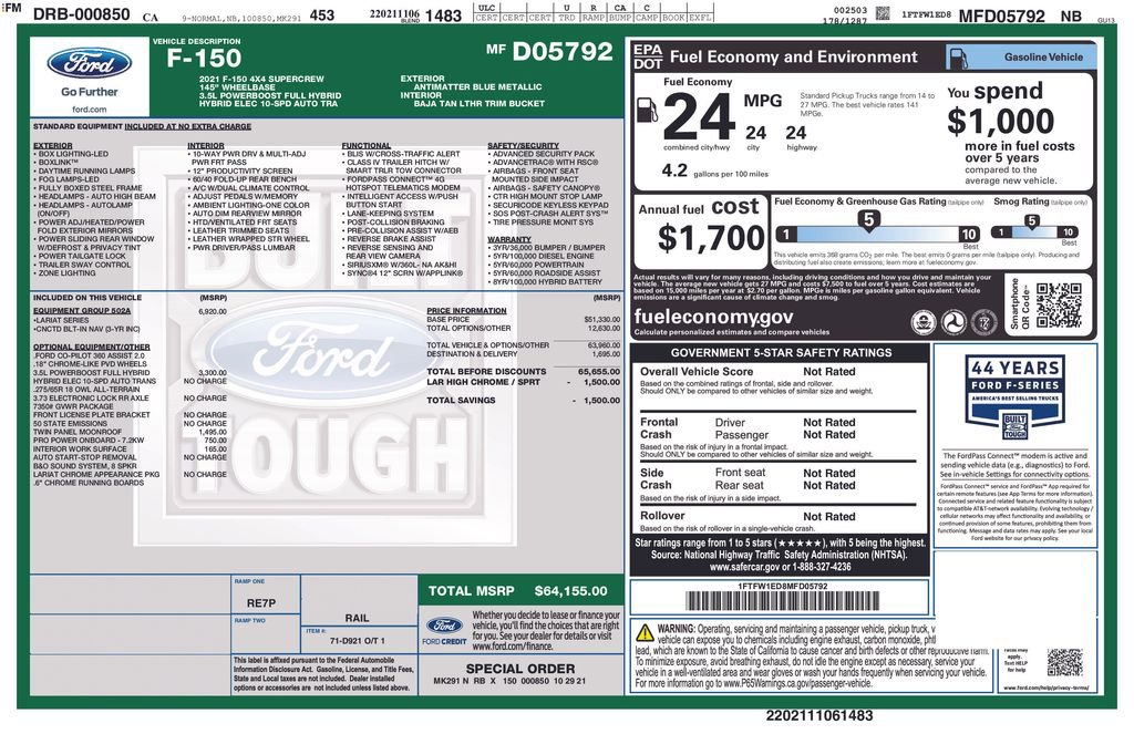 Used 2021 Ford F150 Lariat w/ Equipment Group 502A High image 2