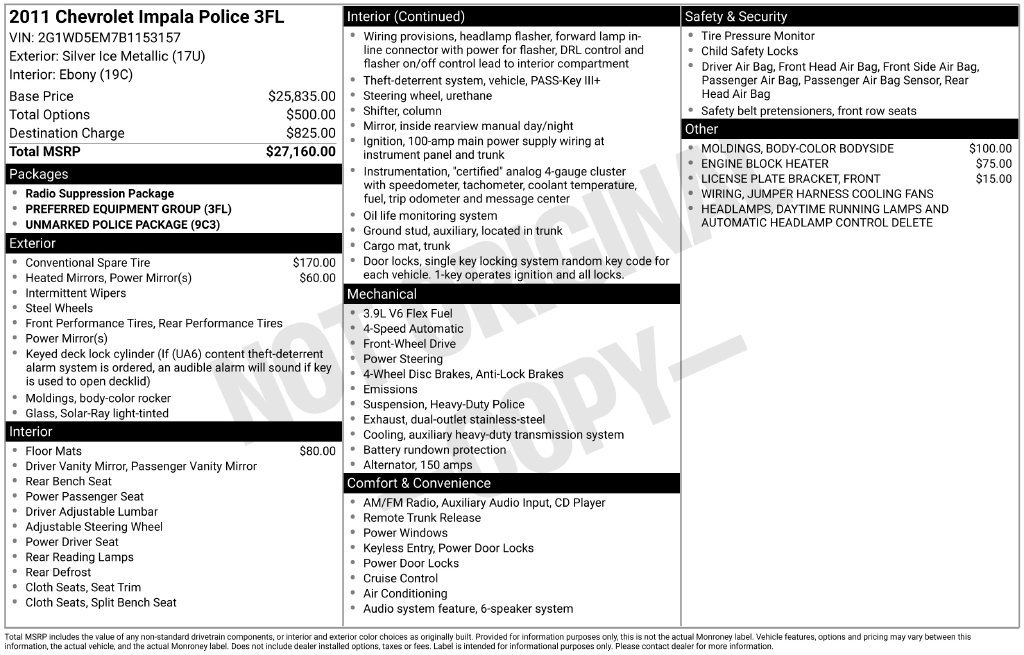 Used 2011 Chevrolet Impala Police FWD image 6