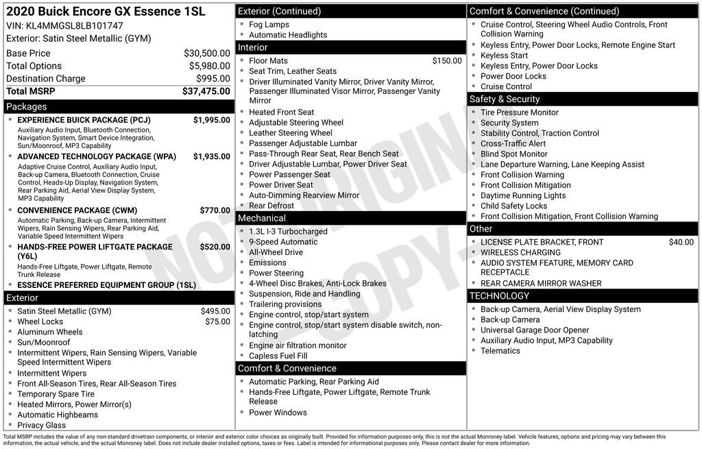 Certified 2020 Buick Encore GX Essence w/ Experience Buick Package AWD/4WD image 5