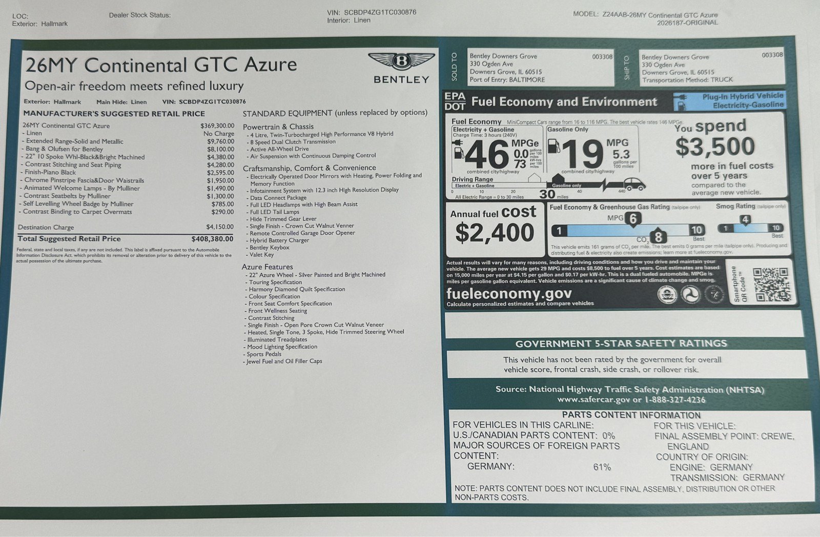 New 2026 Bentley Continental GT Azure AWD/4WD image 54