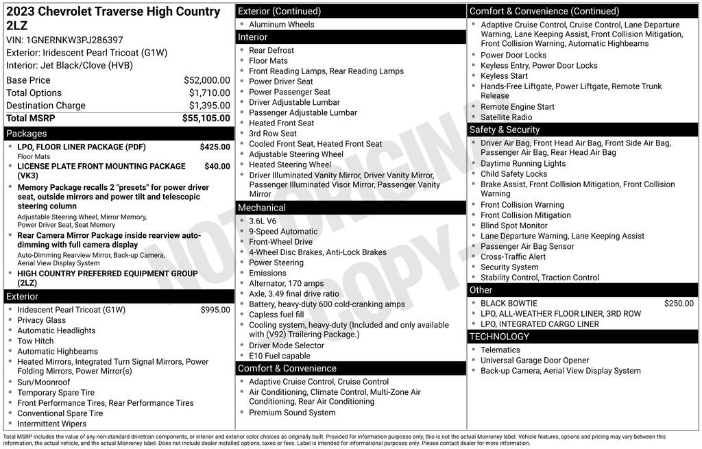Used 2023 Chevrolet Traverse High Country w/ LPO, Floor Liner Package FWD image 6
