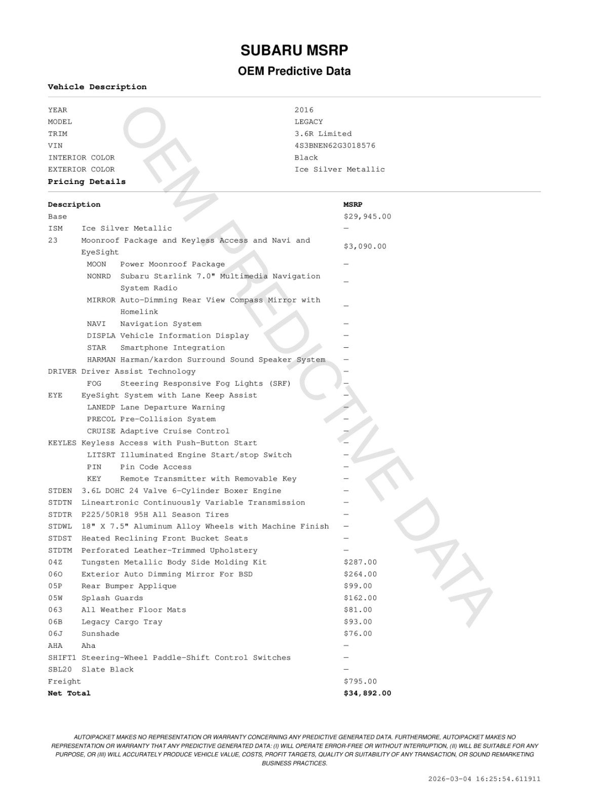 Used 2016 Subaru Legacy 3.6R Limited image 11