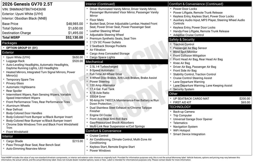 New 2026 Genesis GV70 2.5T AWD/4WD image 14