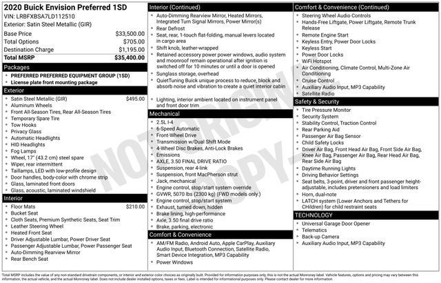 Certified 2020 Buick Envision Preferred image 6