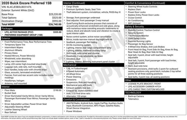 Used 2020 Buick Encore Preferred w/ LPO, Active Package image 4