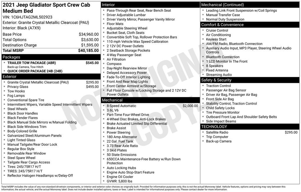 Used 2021 Jeep Gladiator Sport w/ Trailer Tow Package AWD/4WD image 4