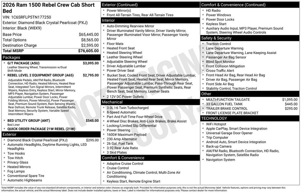 New 2026 RAM 1500 Rebel w/ G/T Package image 2