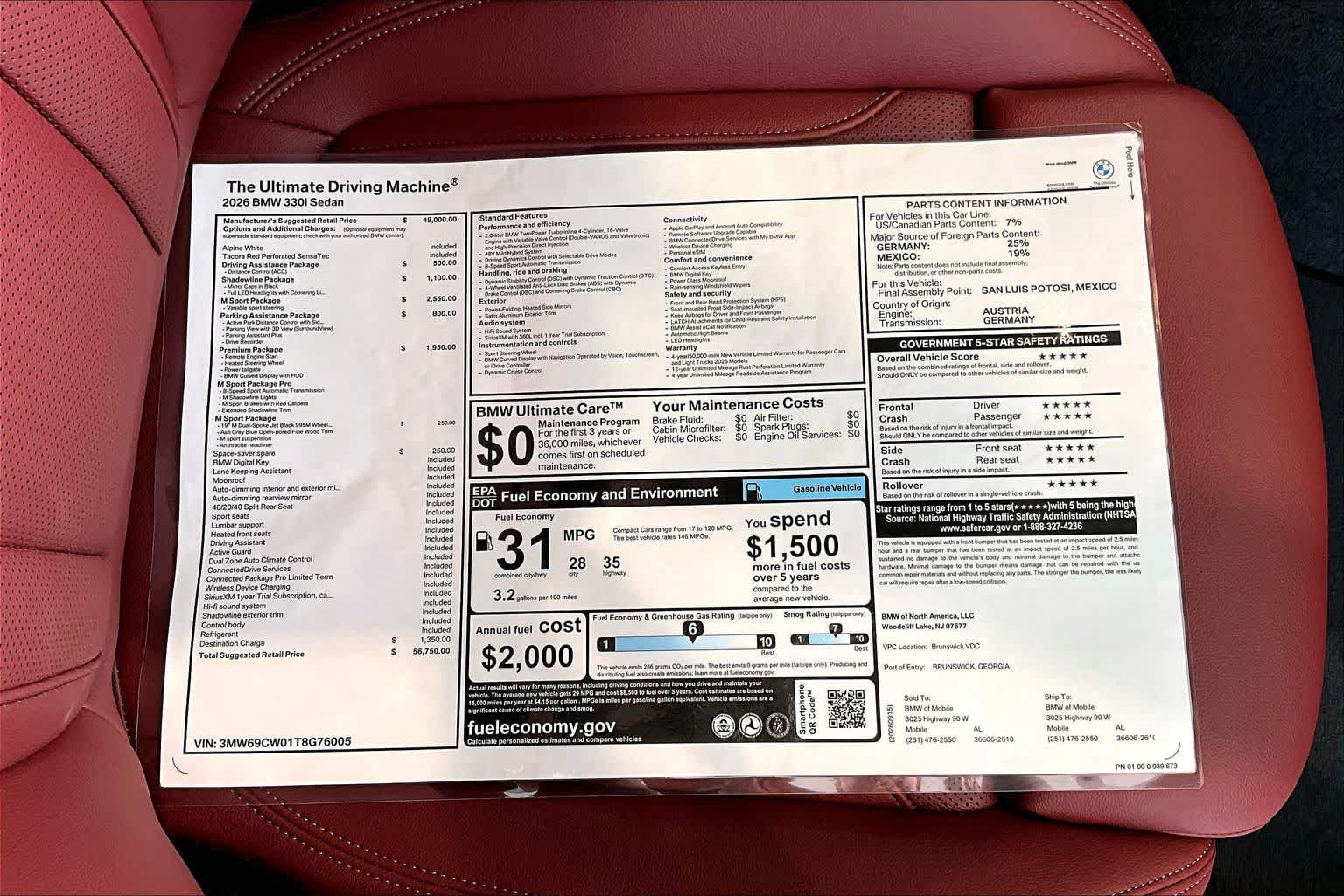 New 2026 BMW 330i Sedan w/ M Sport Package RWD image 20