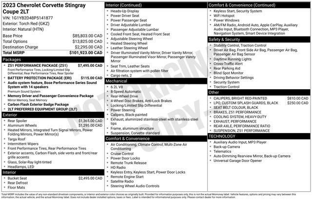 Used 2023 Chevrolet Corvette Stingray Preferred Cpe w/ Z51 Performance Package RWD image 32