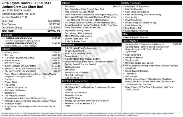 New 2026 Toyota Tundra Limited w/ Limited PVM Package