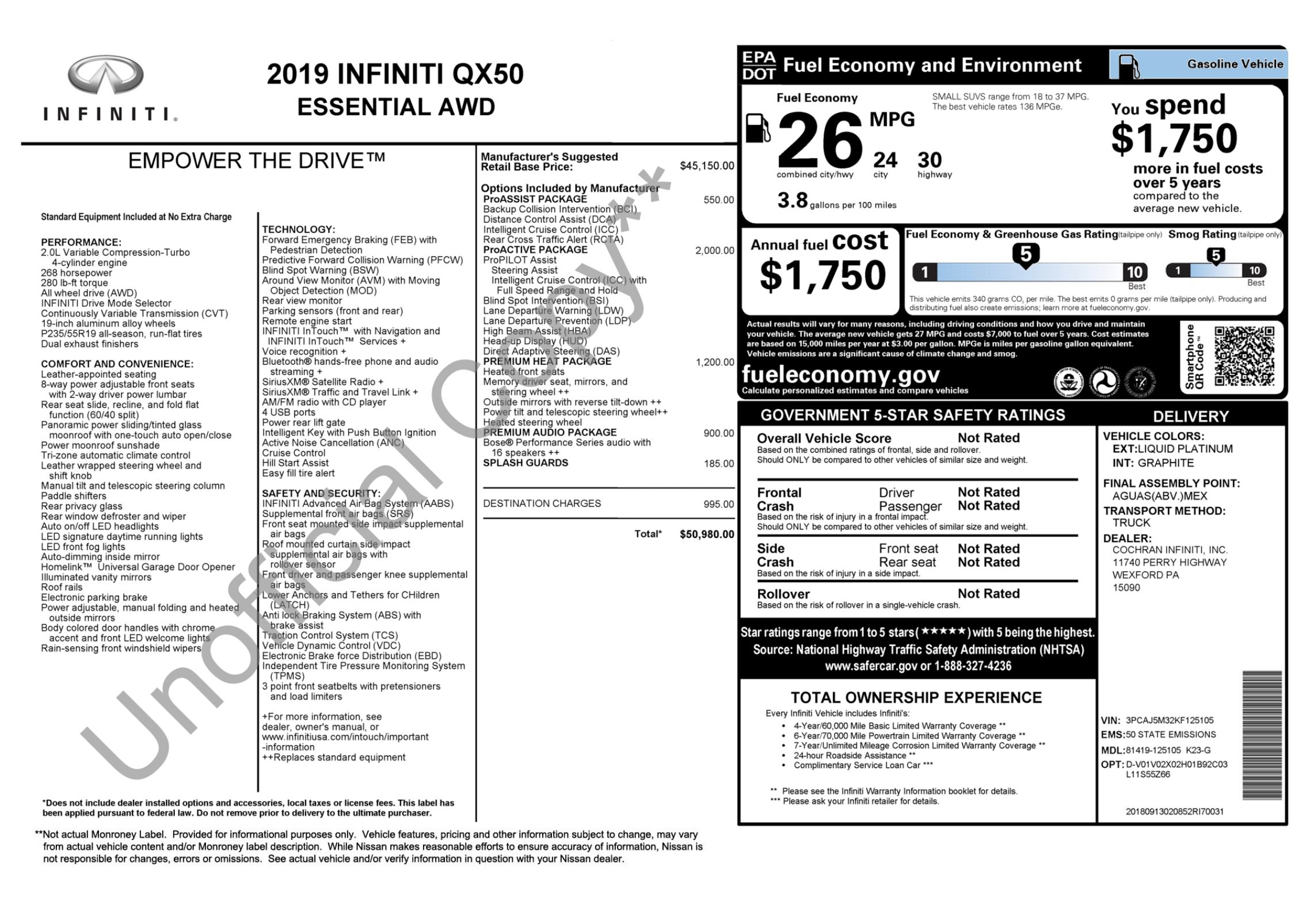 Used 2019 INFINITI QX50 Essential w/ Proactive Package AWD/4WD image 2